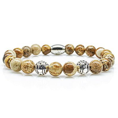 Jaspis Armband Bracelet Perlenarmband Beads Silber beige 8mm Edelstahlkugel