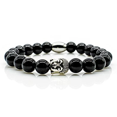 Onyx Armband Bracelet Perlenarmband Buddha silber schwarz 8mm Edelstahl