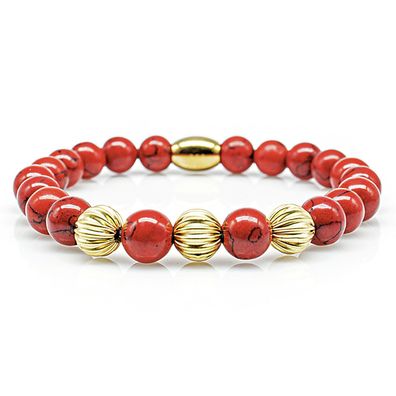 Türkis Armband Bracelet Perlenarmband Beads Gold 24k vergoldet Rot 8mm