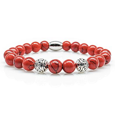 Türkis Armband Bracelet Perlenarmband Beads silber Rot 8mm Edelstahl