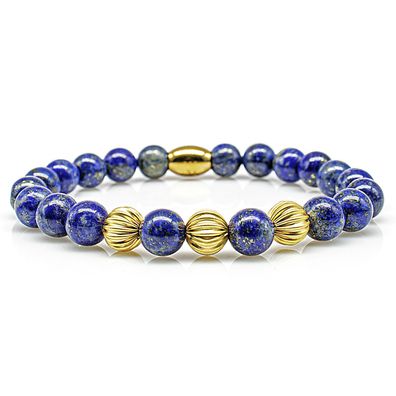 Lapislazuli Armband Bracelet Perlenarmband Gold Kugel 24k vergoldet blau 8mm