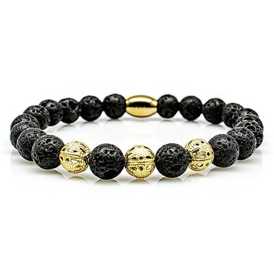Lava Armband Bracelet Perlenarmband Beads Golden 24k vergoldet schwarz 8mm