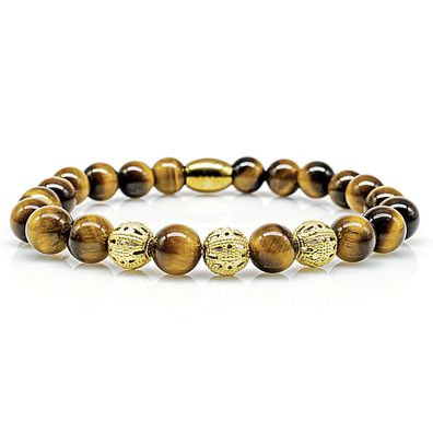 Tigerauge Armband Bracelet Perlenarmband Beads Gold 24k vergoldet 8mm Klasse A+