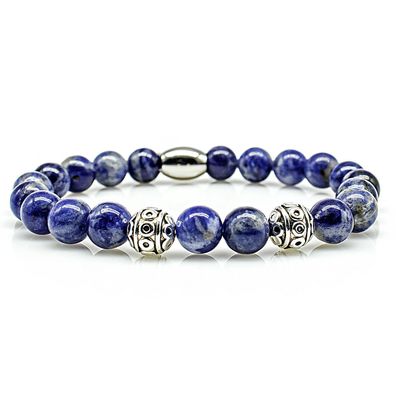 Sodalith Armband Bracelet Perlenarmband Beads silber blau 8mm Edelstahl