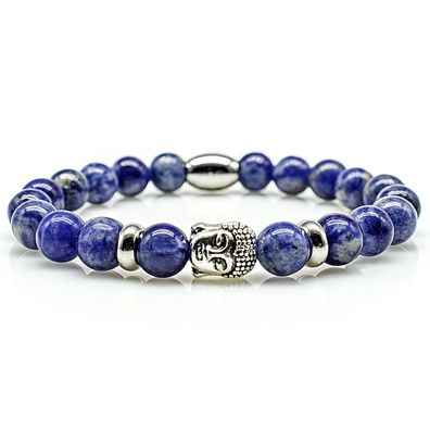 Sodalith Armband Bracelet Perlenarmband Buddhakopf R silber blau 8mm Edelstahl