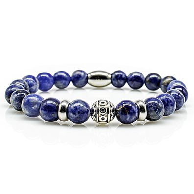 Sodalith Armband Bracelet Perlenarmband Beads R silber blau 8mm Edelstahl