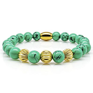 Türkis Armband Bracelet Perlenarmband Beads Gold 24k vergoldet silber grün 8mm
