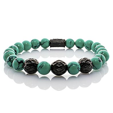 Türkis Armband Bracelet Perlenarmband Beads schwarz grün 8mm Edelstahl