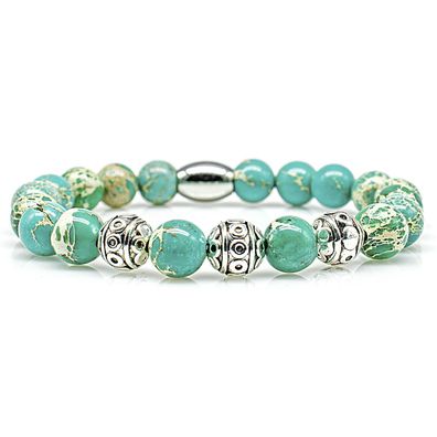 Jaspis Armband Bracelet Perlenarmband Beads Silber Grün 8mm Edelstahlkugeln
