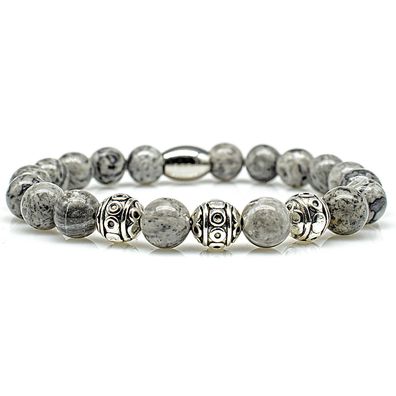 Jaspis Armband Bracelet Perlenarmband Beads Silber grau 8mm Edelstahl