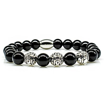 Onyx Armband Bracelet Perlenarmband Beads silber schwarz 8mm Edelstahl