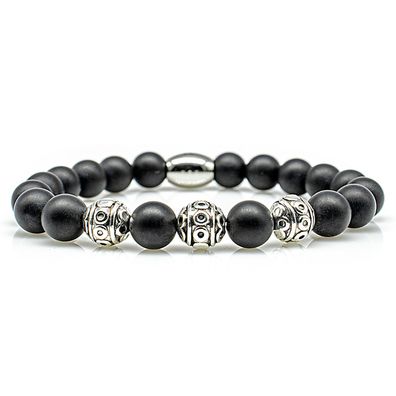 Onyx Armband Bracelet Perlenarmband Beads schwarz matt 8mm Edelstahl
