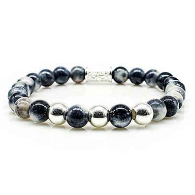 Jade 925 Sterling Silber Armband Bracelet Perlenarmband glatte Kugel weiß blau