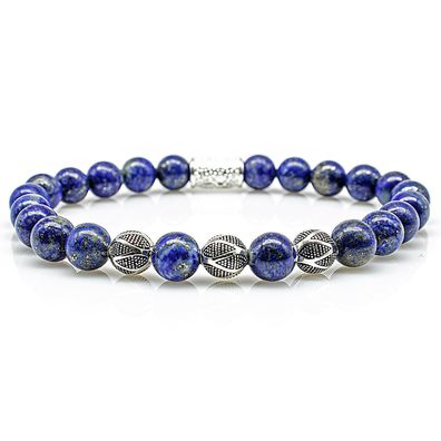 Lapislazuli 925 Sterling Silber Armband Bracelet Perlenarmband Silberkugel blau