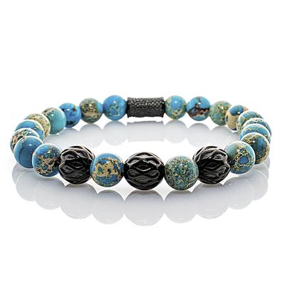 Jaspis Armband Bracelet Perlenarmband Beads Black blau 8mm Edelstahl