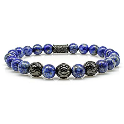 Lapislazuli Armband Bracelet Perlenarmband Beads Kugel Black blau Edelstahl