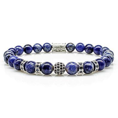 Sodalith Armband Bracelet Perlenarmband Beads Silver Silber blau 8mm Edelstahl