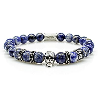 Sodalith Armband Bracelet Perlenarmband Skull silber blau 8mm Edelstahl