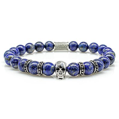 Lapislazuli Armband Bracelet Perlenarmband Totenkopf R Silver blau 8mm Edelstahl