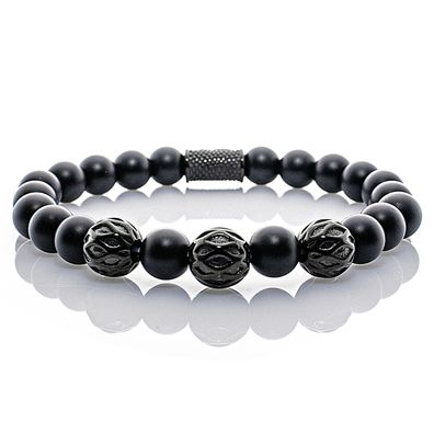 Onyx Armband Bracelet Perlenarmband Beads Black schwarz matt 8mm Edelstahl