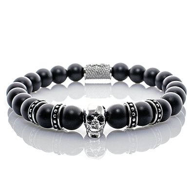 Onyx Armband Bracelet Perlenarmband silver skull silber schwarz matt Edelstahl