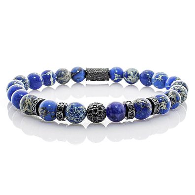 Jaspis Armband Bracelet Perlenarmband Beads Kugel R Black blau 8mm Edelstahl