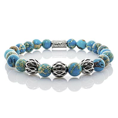 Jaspis Armband Bracelet Perlenarmband Beads Silver blau 8mm Edelstahl