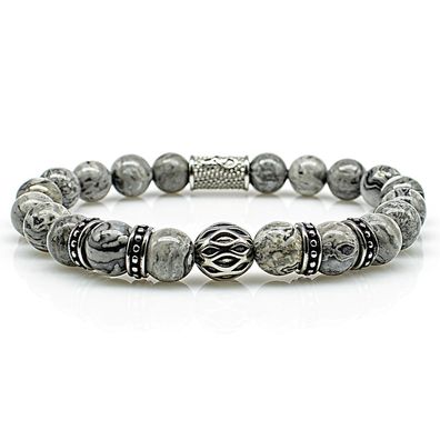 Jaspis Armband Bracelet Perlenarmband Beads R Silber grau 8mm Edelstahl