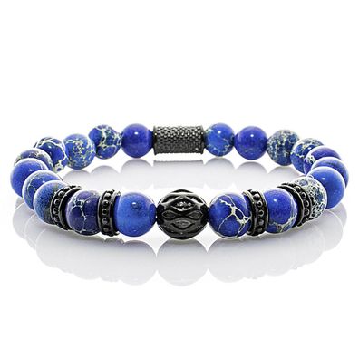 Jaspis Armband Bracelet Perlenarmband Beads Kugel R schwarz blau 8mm Edelstahl