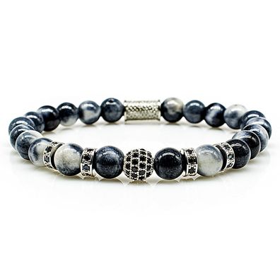 Jade Armband Bracelet Perlenarmband Beads Kugel Silver weiß blau 8mm Edelstahl