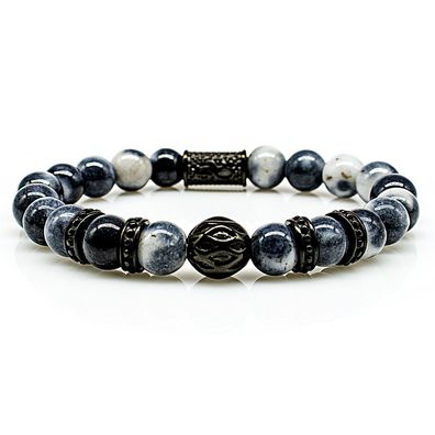 Jade Armband Bracelet Perlenarmband Beads Kugel Black R weiß blau 8mm Edelstahl