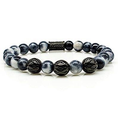 Jade Armband Bracelet Perlenarmband Beads Black weiß blau 8mm Edelstahl