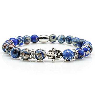 Jaspis Armband Bracelet Perlenarmband Hand der Fatima S blau 8mm Edelstahl