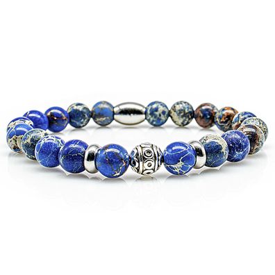 Jaspis Armband Bracelet Perlenarmband Kugel R Silber blau 8mm Edelstahl