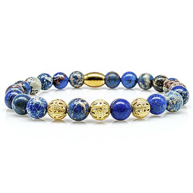 Jaspis Armband Bracelet Perlenarmband Kugel 24k vergoldet blau 8mm