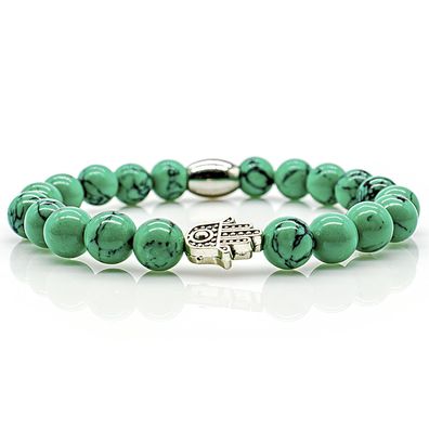 Türkis Armband Bracelet Perlenarmband Hand der Fatima silber grün 8mm Edelstahl