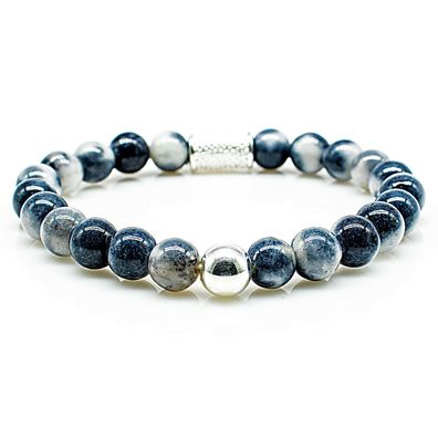 Jade 925 Sterling Silber / Gold Armband Bracelet Perlenarmband Beads Kugel S weißblau