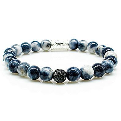 Jade 925 Sterling Silber Armband Bracelet Perlenarmband Kugel Black weiß blau CZ