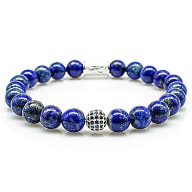 Lapislazuli 925 Sterling Silber Armband Bracelet Perlenarmband CZ Kugel blau