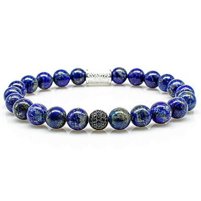 Lapislazuli 925 Sterling Silber Armband Bracelet Perlenarmband Beads CZ blau