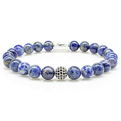 Sodalith 925 Sterling Silber Armband Bracelet Perlenarmband Beads CZ blau Zirkon