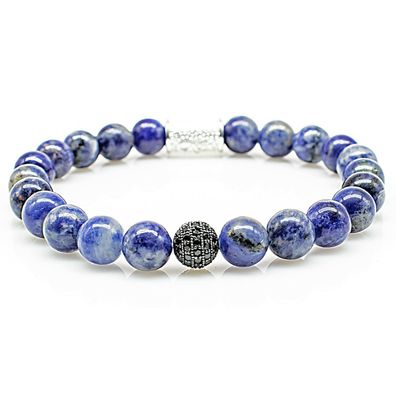 Sodalith 925 Sterling Silber Armband Bracelet Perlenarmband Beads CZ black blau