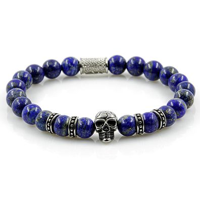 Lapislazuli Armband Bracelet Perlenarmband Totenkopf Black blau 8mm Edelstahl