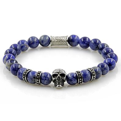 Sodalith Armband Bracelet Perlenarmband Schädel silber blau 8mm Edelstahl