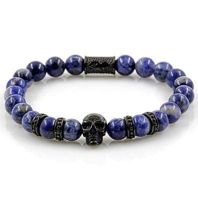 Sodalith Armband Bracelet Perlenarmband Schädel schwarz blau 8mm Edelstahl