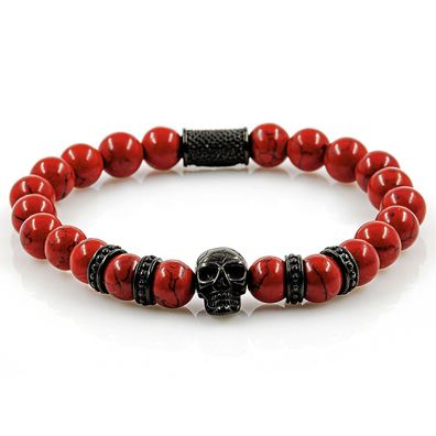 Türkis Armband Bracelet Perlenarmband Skull schwarz Rot 8mm Edelstahl Perlen