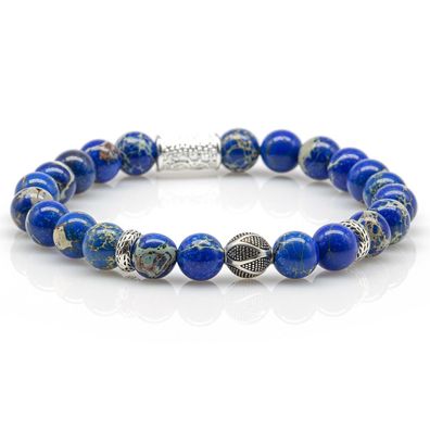 Jaspis 925 Sterling Silber Armband Bracelet Perlenarmband Beads Silver blau 8mm