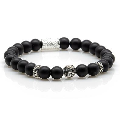 Onyx 925 Sterling Silber Armband Bracelet Perlenarmband Beads S schwarz matt 8mm