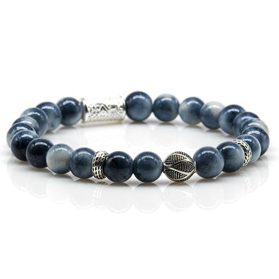 Jade 925 Sterling Silber Armband Bracelet Perlenarmband Kugel R weiß blau