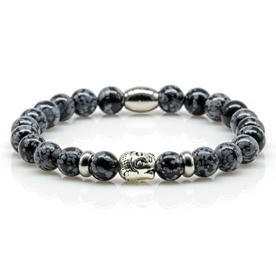 Obsidian Armband Bracelet Perlenarmband Snowflake Buddha R Damen Edelstahl 8mm